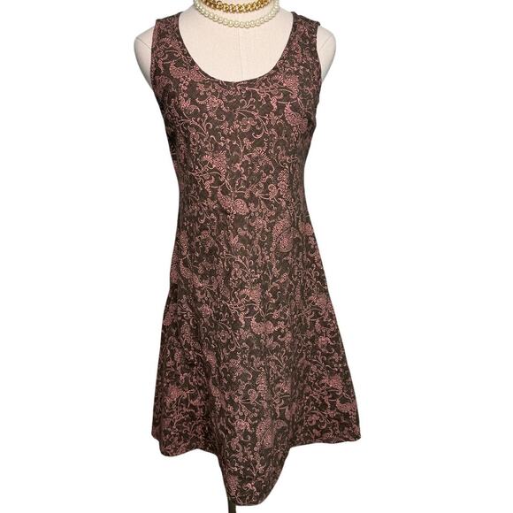J Jill Y2K vintage 100% linen floral print a line shift dress brown pink size 4P - Picture 1 of 6